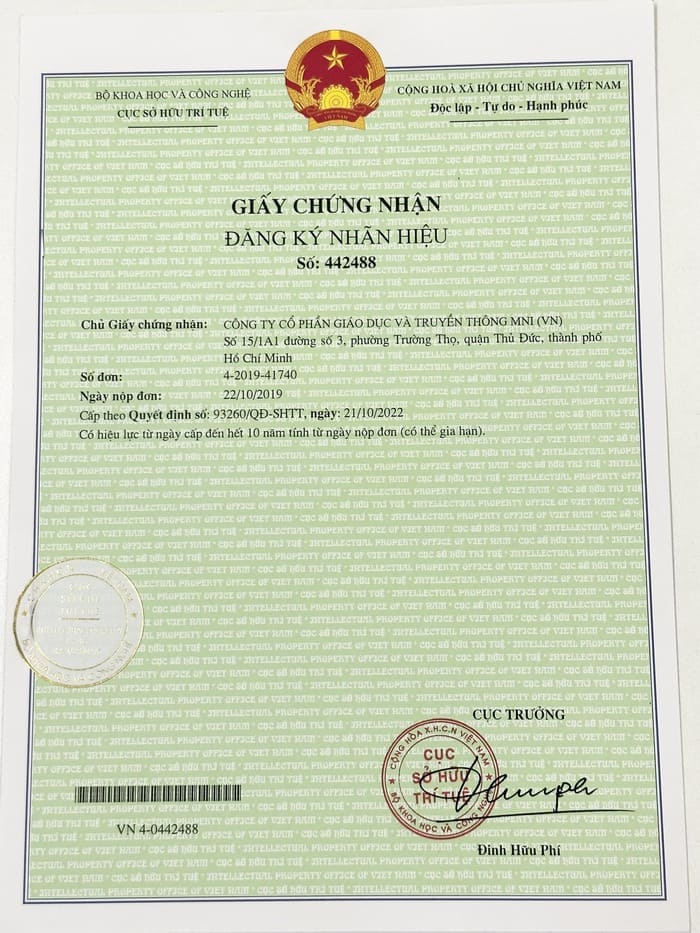 giấy chứng nhận đăng kí nhãn hiệu mni group