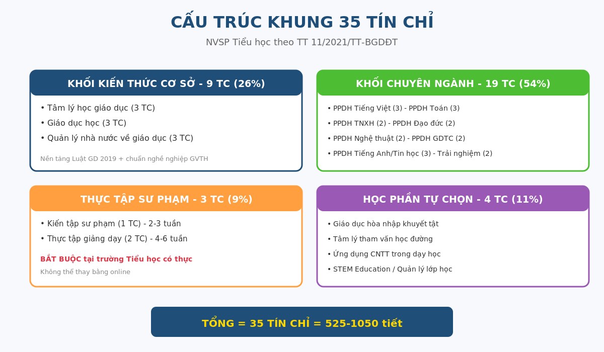 c9v2 02 cau truc 35tc Cấu trúc khung 35 tín chỉ NVSP Tiểu học theo TT 11/2021 - 31 bắt buộc + 4 tự chọn
