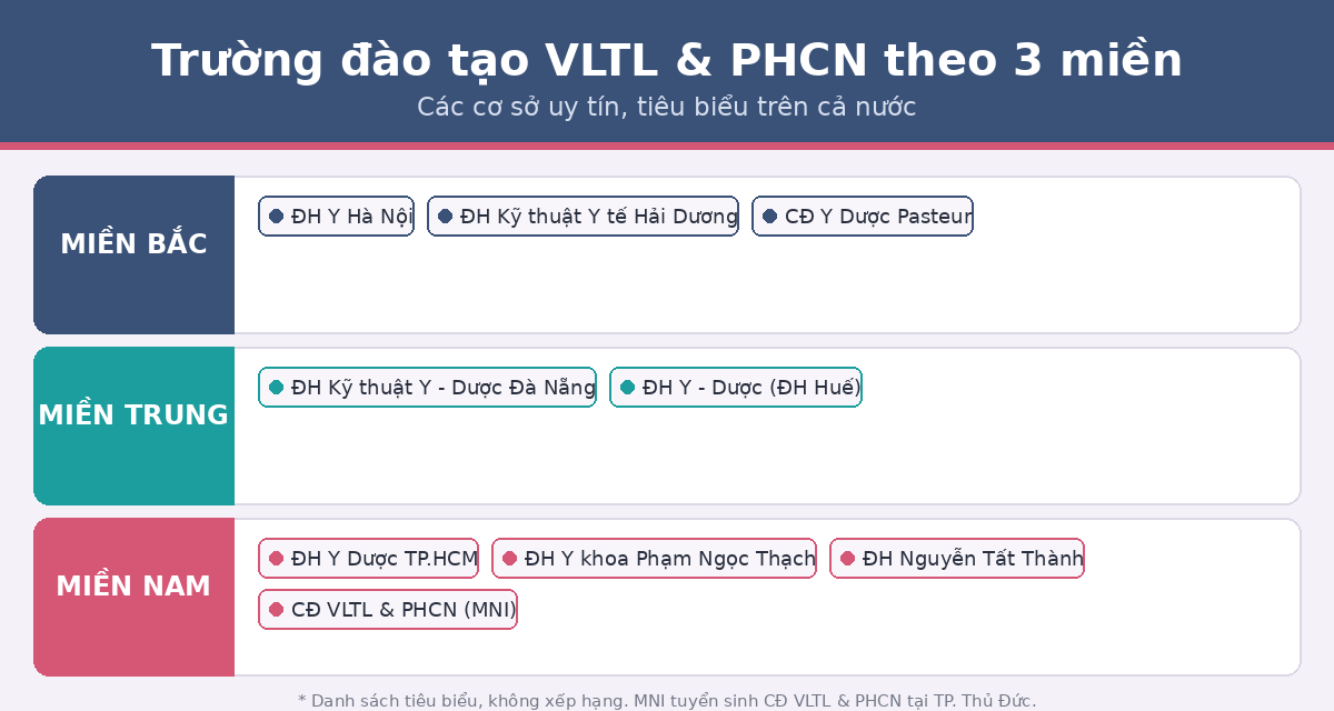 ban do truong vltl Bản đồ trường đào tạo vật lý trị liệu phục hồi chức năng 3 miền