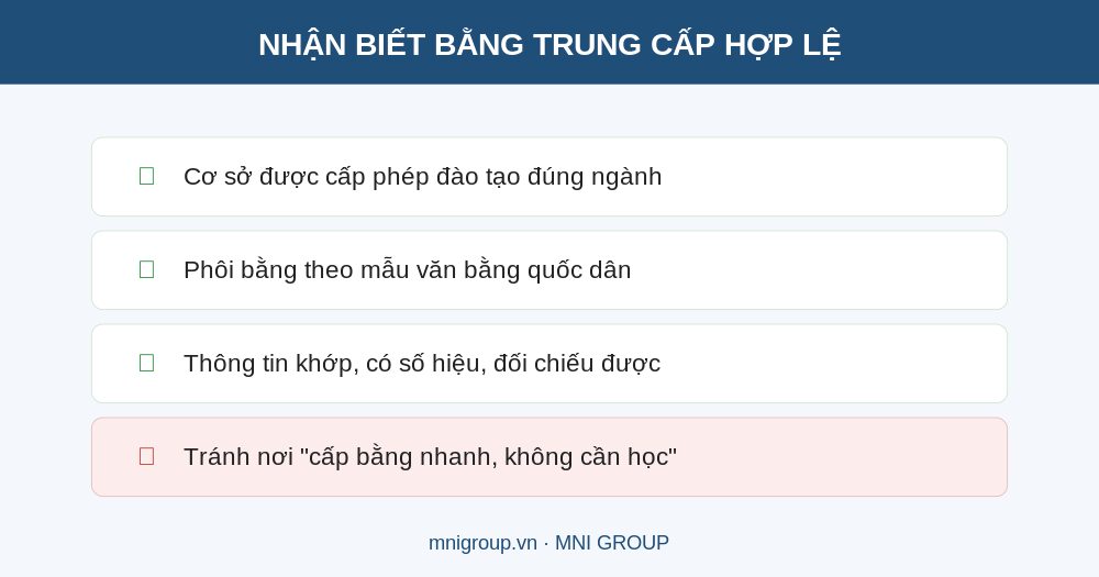 bang trung cap nhan biet hop le Cách nhận biết bằng Trung cấp hợp lệ MNI GROUP