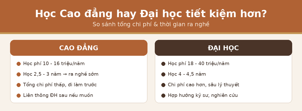 cd dh hocphi oto So sánh chi phí học Cao đẳng và Đại học công nghệ ô tô