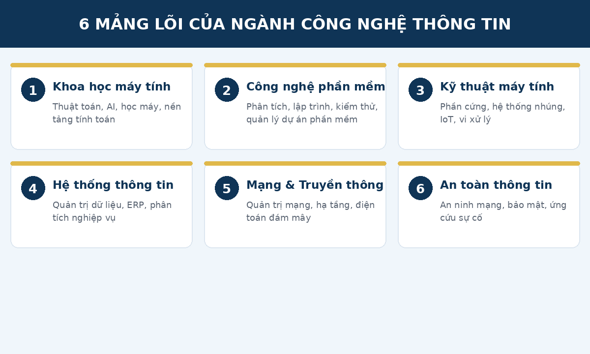 cntt lagi 6mang 6 mảng lõi của ngành công nghệ thông tin