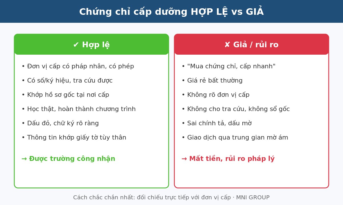 ktcd 02 So sánh chứng chỉ cấp dưỡng hợp lệ và giả