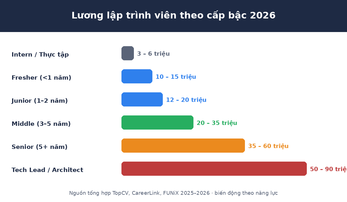 Lương lập trình viên theo cấp bậc 2026