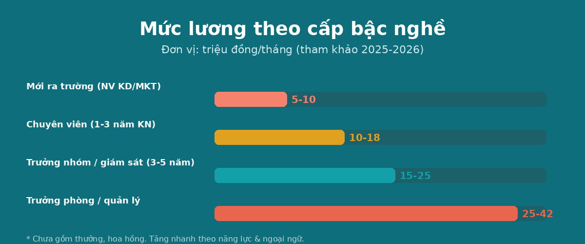 Mức lương ngành quản trị kinh doanh theo cấp bậc