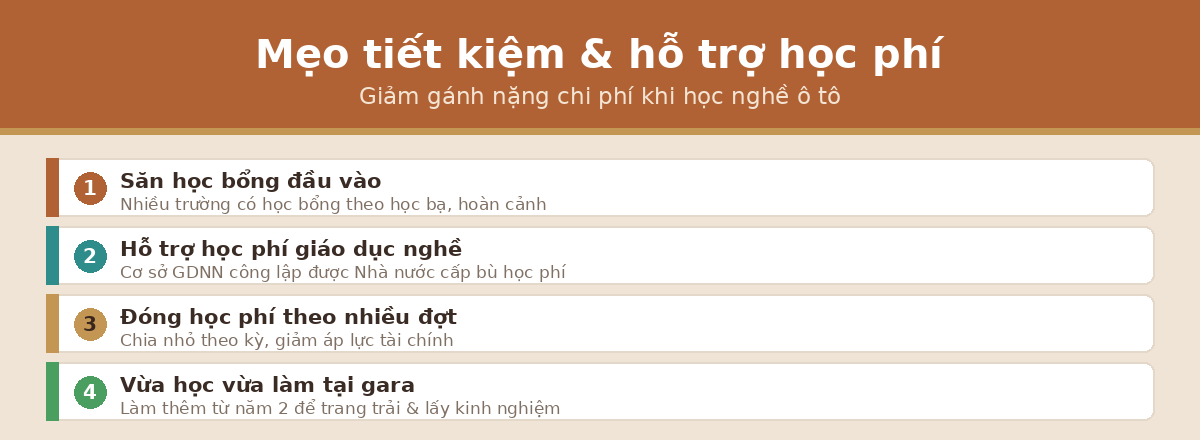 meo hocphi oto Mẹo tiết kiệm và hỗ trợ học phí công nghệ ô tô