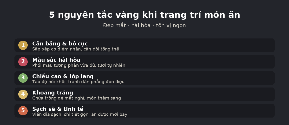 nguyen tac trangtri ktcb 5 nguyên tắc vàng khi trang trí món ăn