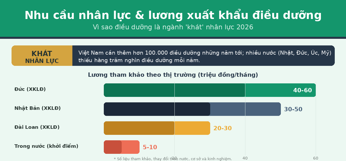 Nhu cầu nhân lực và lương xuất khẩu lao động ngành Điều dưỡng