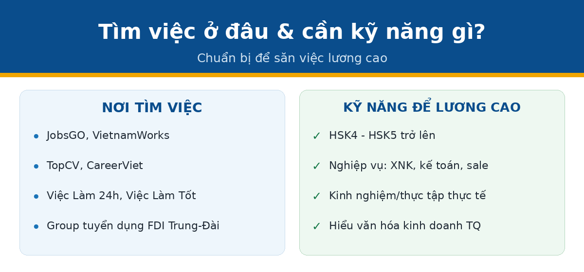 Nơi tìm việc làm tiếng Trung và kỹ năng cần có