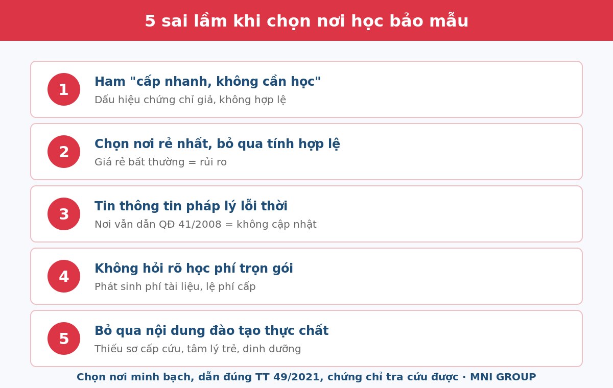 5 sai lầm khi chọn nơi học chứng chỉ bảo mẫu