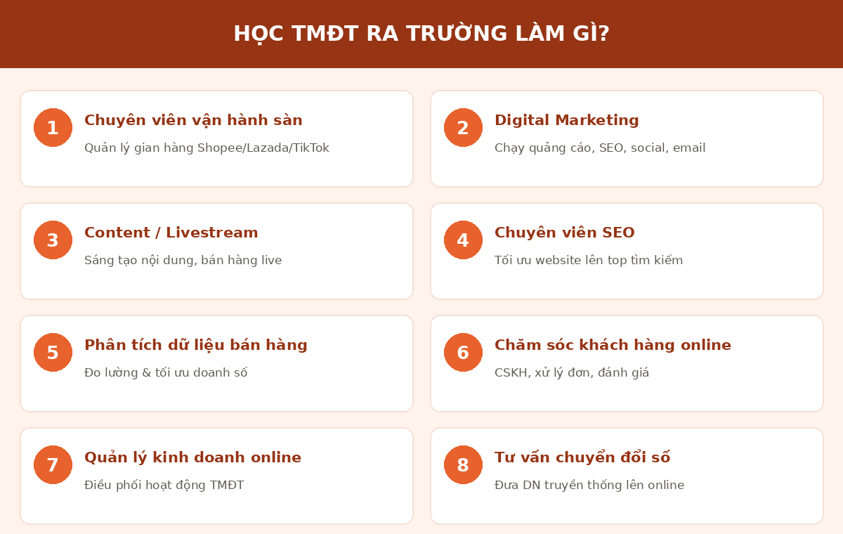 Các vị trí nghề ngành thương mại điện tử