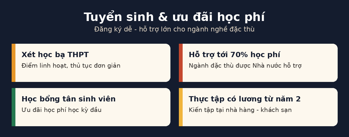 Tuyển sinh học bổng hỗ trợ học phí kỹ thuật chế biến món ăn