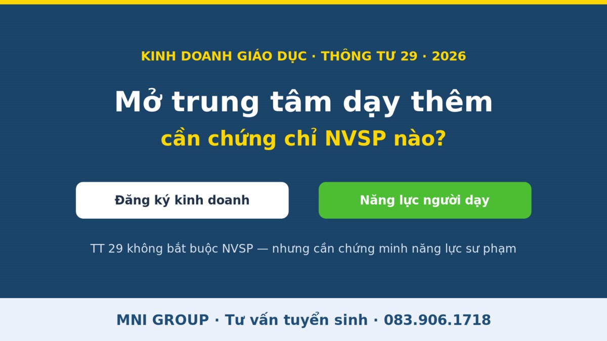 mni daythem Mở trung tâm dạy thêm cần chứng chỉ nghiệp vụ sư phạm nào theo Thông tư 29 - MNI GROUP