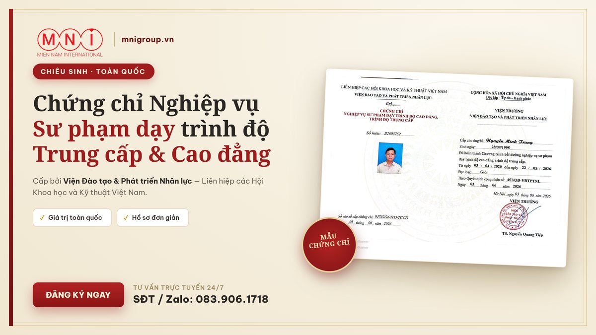 Mẫu chứng chỉ nghiệp vụ sư phạm dạy nghề trang điểm do Viện ITD cấp giá trị toàn quốc