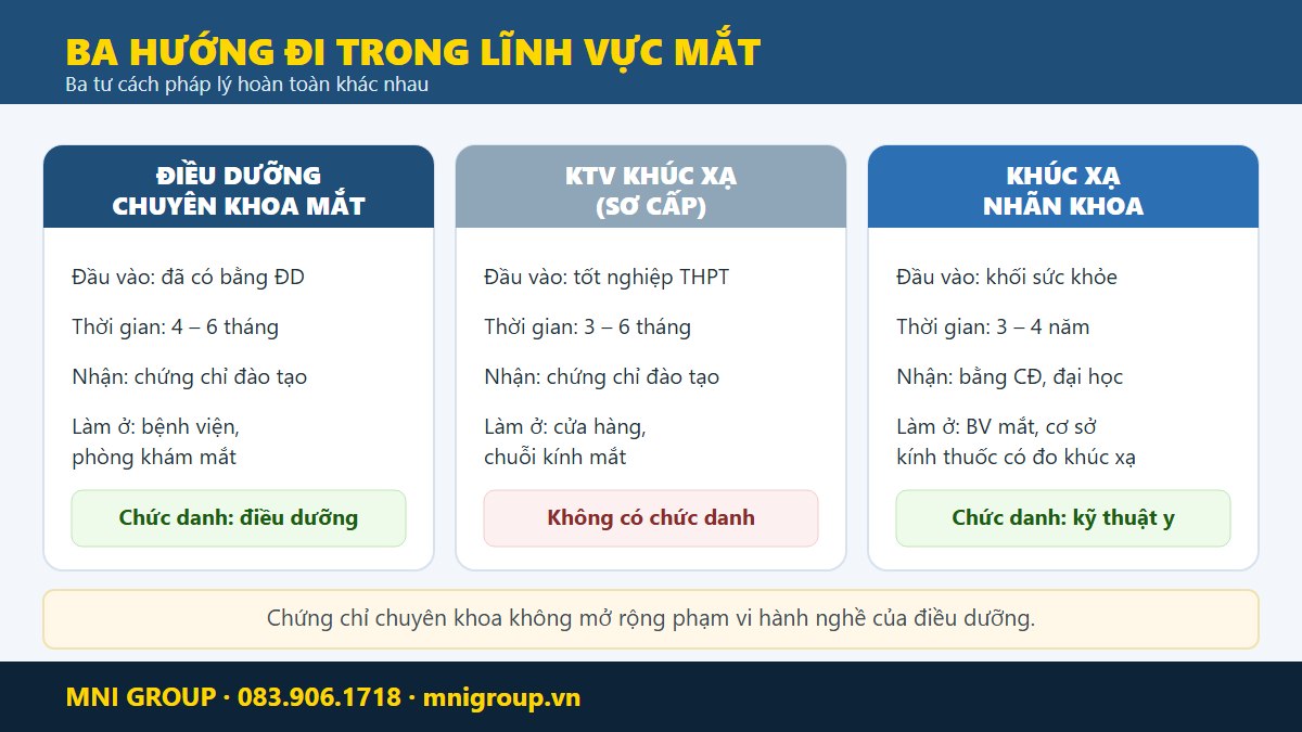 mni chung chi dieu duong nhan khoa Phan biet dieu duong chuyen khoa mat, ky thuat vien khuc xa va khuc xa nhan khoa