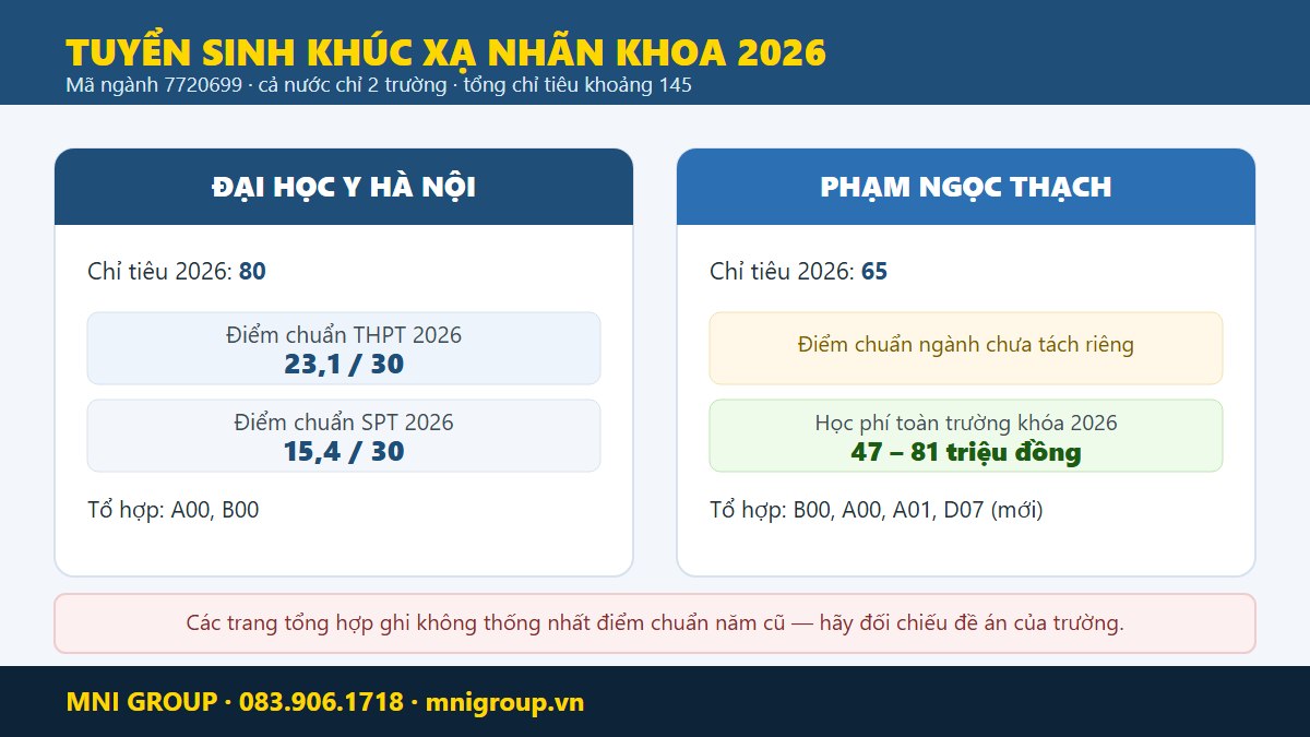 mni nganh khuc xa nhan khoa Hai truong dao tao nganh khuc xa nhan khoa nam 2026 chi tieu diem chuan to hop xet tuyen