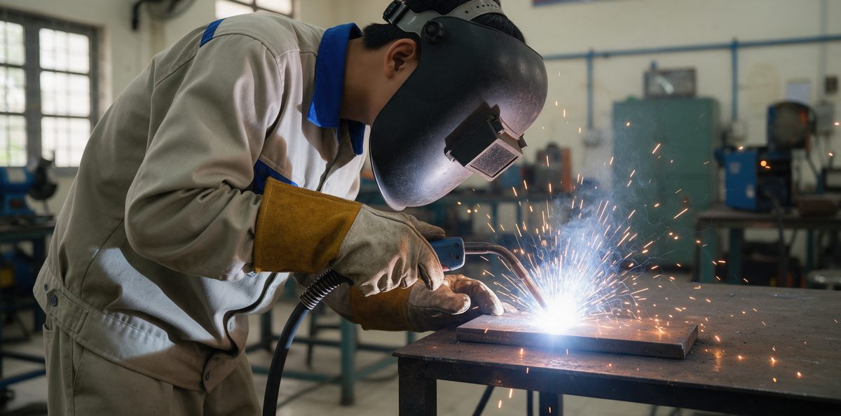 cong nghe han 1 mig web Học viên hàn MIG trong xưởng