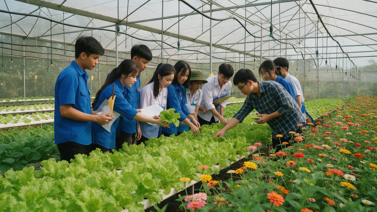 nong nghiep 3 nha kinh web Học viên trong nhà kính rau, hoa