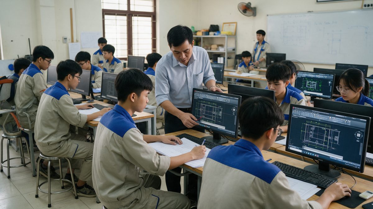 xay dung 6 autocad web Học viên học thiết kế bản vẽ trên máy tính